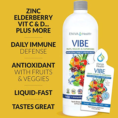 Suplemento Líquido Multivitamínico e Mineral Vibe com Vitaminas A, B12, C, D, E – 60 ml - Eniva Health
