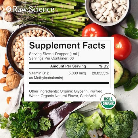 S RAW SCIENCE - Vitamina B12 Líquida Sublingual 5000mcg, Metil – Drops 30ml