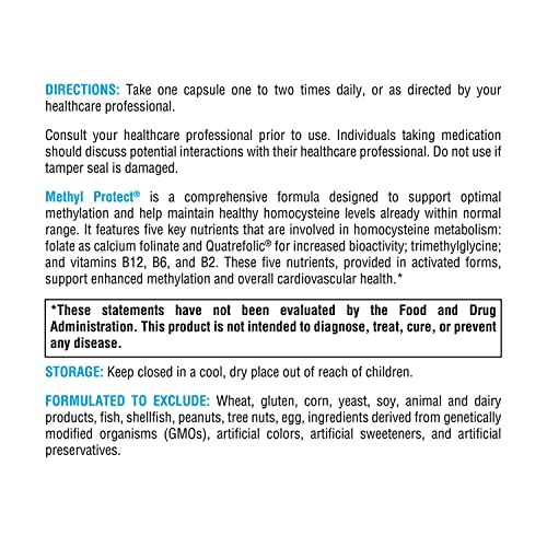 Methyl Protect – Fórmula de Metilação Ótima com Methyl Folate, Vitamina B12 (Methylcobalamin b12), Riboflavina B6 – Cognitivo, Saúde do Coração, Vitamina B12 em Português - XYMOGEN