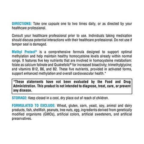 Methyl Protect – Fórmula de Metilação Ótima com Methyl Folate, Vitamina B12 (Methylcobalamin b12), Riboflavina B6 – Cognitivo, Saúde do Coração, Vitamina B12 em Português - XYMOGEN