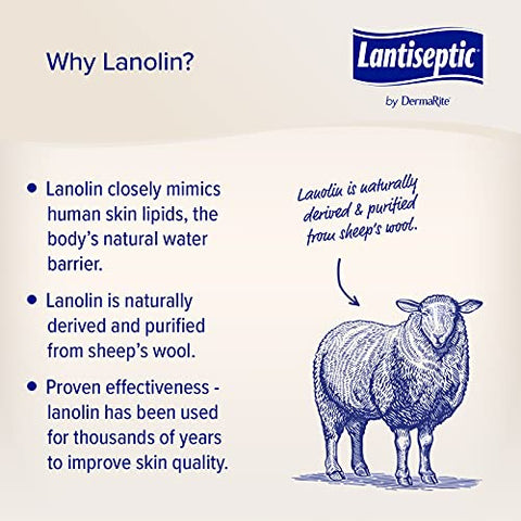 DermaRite - Lantiseptic Moisture Shield – Creme Barreira Protetor para Pele Original – 50% Lanolina – 1 Pote, 340g