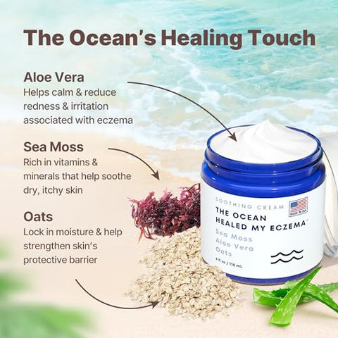 The Ocean Healed My Eczema - Creme Calmante Natural – Algas Marinhas Aveia Coloidal – para Pele Propensa a Eczema Psoríase – Minerais do Mar – para Pele Sensível – Creme Hidratante para Eczema em Pele Seca (120g)