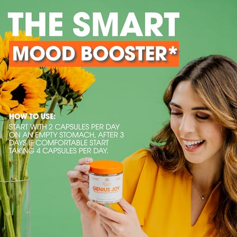 The Genius Brand - Genius Joy – Suplemento Nootrópico para Melhorar o Humor – Suporte à Saúde Cognitiva – Potencialize seu Bem-Estar