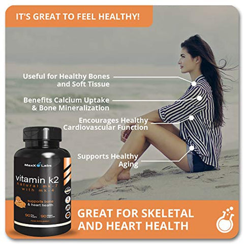 MaxX Labs - Suplemento de Vitamina K2 – Espectro Completo de Vitamina K2 MK7, MK4 – Marca em Destaque
