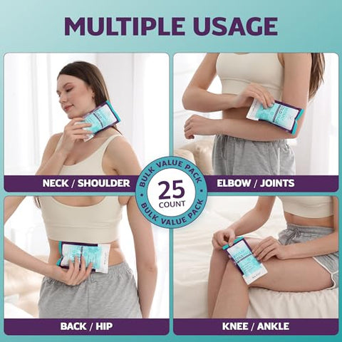 AllSett Health - Pacotes de Gelo Instantâneo para Lesões 25 Pacotes (7″ x 4″) | Gelado Instantâneo – Compressa Fria Descartável para Alívio da Dor, Primeiros Socorros, Inchaço, Dor de Dente, Atletas