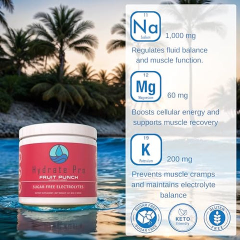 Hydrate Pro - Pó Hidratante de Eletrólitos sem Açúcar para Keto, Paleo – Marca: Electrolyte Hydration – 100g