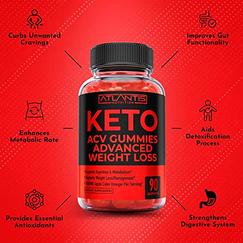 Atlantis Nutrition - Keto ACV Gummies para Perda de Peso – Suporte à Digestão, Emagrecimento Avançado, Desintoxicação | Marca: Keto ACV Gummies
