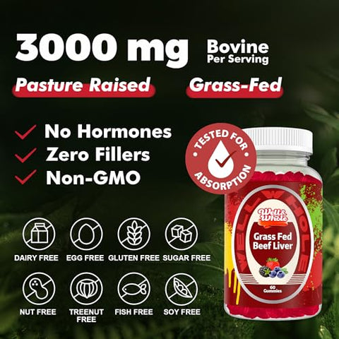 Well&Whole - Gomas de Fígado de Boi Criado a Pasto, Suplemento de Fígado Bovino Desidratado para Energia, Imunidade e Bem-Estar Total – Não Transgênico, Sem Glúten, 60 Unidades