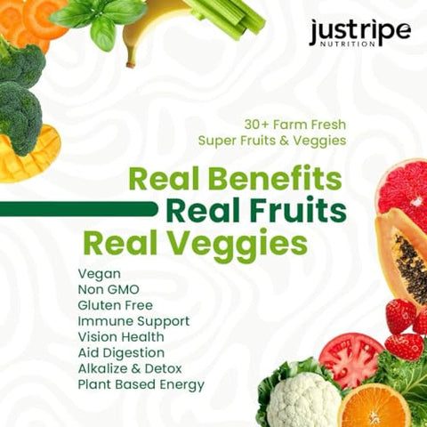 Just Ripe Nutrition - Suplemento de Frutas e Vegetais – 90 Cápsulas de Frutas e 90 Cápsulas de Vegetais (Pacote com 2) – Superfood 100% Natural – Rico em Vitaminas e Minerais – Suporta Níveis de Energia – Feito com Ingredientes Integrais
