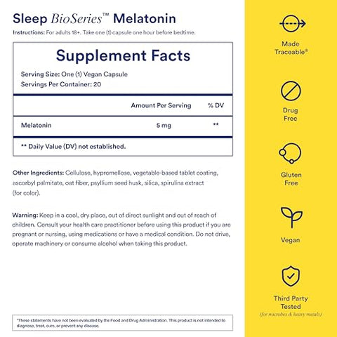 Sleep BioSeries™ Melatonina: Suplemento para Dormir com Cápsulas de Liberação Gradual, Vitaminas Naturais para Adultos, Suporte para Noites de Sono, 20 Cápsulas - Ritual