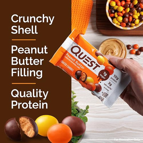 Coated Candies – Amendoim, 1g Açúcar, 10g Proteína, 4g Carboidratos Líquidos, Sem Glúten, Amigo do Keto, 12 Unidades - Quest Nutrition