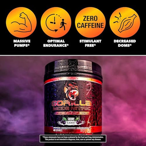 Gorilla Mind - Gorilla Mode – Pré-treino sem estimulantes com sabor incrível e máxima eficácia – Bombas Musculares Intensas · Vasodilatação · Potência / 776g (Maçã Doce Azeda)