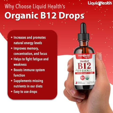 Vitamina B12 Methylcobalamin Líquida Orgânica com Suco de Cereja – Energia, Sistema Imunológico e Memória - LIQUIDHEALTH