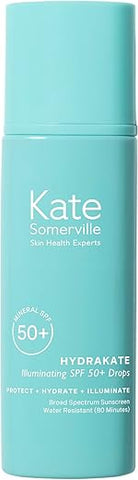 Kate Somerville HydraKate Protetor Solar Iluminador em Gotas para o Rosto com FPS 50, Óxido de Zinco e Tonalidade Mineral, Hidratante e Anti-Envelhecimento, 50 ml