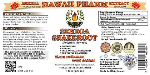 Extrato Líquido de Raiz de Senega, Pó de Raiz de Senega (Polygala Senega), Tintura Herbal, Hawaii Pharm, Fabricado nos EUA, 4 fl.oz (118 ml)