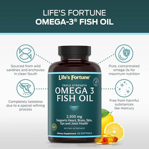 Life's Fortune - Life’s Fortune Ômega 3 Concentrado de Óleo de Peixe 2500 mg, 60 Softgels, Alta Potência, EPA