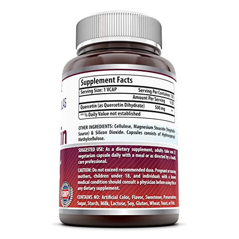 Amazing Nutrition - Amazing Formulas Quercetin 500mg 120 Cápsulas Vegetais – Não-OGM – Sem Glúten – Suporte à Saúde Geral