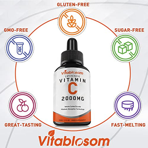 Vitablosom - Vitamina C Lipossomal 2000mg Líquida para Adultos, Alta Absorção VIT C, Potencialize a Vitamina C, para Sistema Imunológico