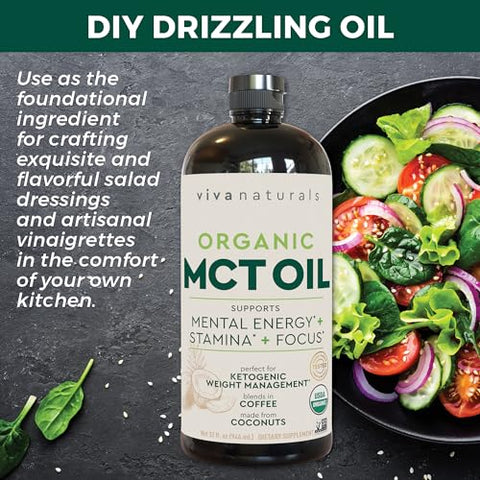 Óleo MCT Orgânico para Café Keto (946 ml) – Melhor Suplemento de Óleo MCT para Energia e Clareza Mental, Certificado Orgânico USDA, Não-OGM e Paleo Certificado - Viva Naturals