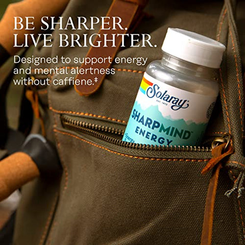SOLARAY - Solaray SharpMind Energy – Energético para Homens e Mulheres, Suplemento Nootrópico para Foco, Cápsulas Energéticas Livres de Cafeína com Rhodiola Rosea e Cordyceps, Garantia de 60 Dias, 30