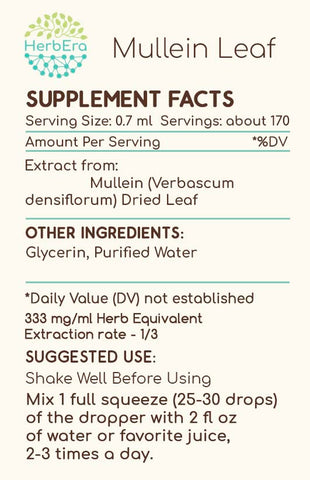 HerbEra - Extrato Herbal de Folha de Verbasco Densiflorum B120, Tintura sem Álcool, Super Concentrado (120 ml)