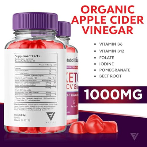 Fyvus - (3 Pacotes) Metabolix Labs Keto ACV Gummies – Suplemento Avançado para Perda de Peso, Metabolic Keto Plus ACV Vinagre de Maçã 1000MG Folate (180…)