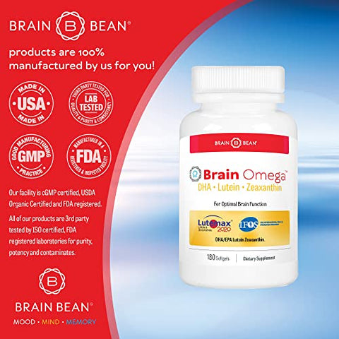 Brain Bean - Brain Omega com Luteína – Potencialize sua saúde cerebral – 60 cápsulas de 1000mg