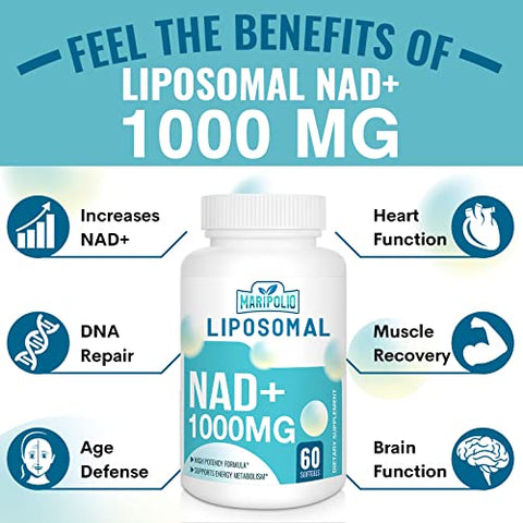 Maripolio - Liposomal NAD 1000 mg | Pontecy NAD Mais Alto | Máxima Absorção | Suplemento Puro de NAD | Energia e Reparo do DNA, Defesa contra o Envelhecimento, Função Cerebral | 240 Softgels