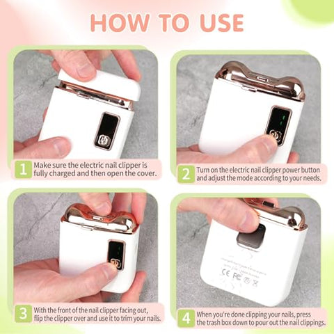 Northlet - Aparador de Unhas Elétrico com Luz LED, Recarregável por USB, Cortador de Unhas de 3 Velocidades para Bebês, Crianças, Idosos e Adultos – Perfeito para Cuidados com as Unhas dos Idosos, Branco