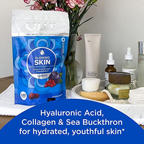 Gummy Colágeno para Pele Radiante, Hidratada e Jovem, Ácido Hialurônico, Espinheiro Marítimo, Suplemento Mastigável, Sabor de Frutas Vermelhas, 60 Dias de Fornecimento – Embalagem com 120 Unidades (Pacote com 6) - OLLY