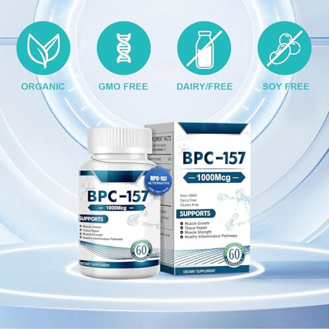 Vikongen - 𝐁𝐏𝐂 157 Cápsulas Peptídicas, 𝐁𝐏𝐂-157 Pro, 1000mcg, Livre de Transgênicos, Suplemento Sem Glúten, Novo Composto Protetor 157, 60 Cápsulas