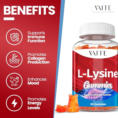 VAITE - L-Lysine 1000mg Gummies – Suporte para Pele, Lábios, Vegano, Sem Glúten, Vitaminas para Saúde dos Tecidos – Marca: [Nome da Marca]