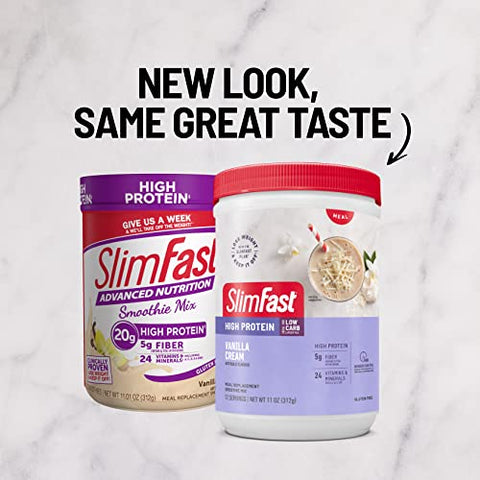 Smoothie Mix de Substituição de Refeição com Alto Teor de Proteína, Sabor Baunilha Cremosa, Pó para Perda de Peso, 20g de Proteína, 12 Porções (Pacote com 2) (Embalagem Pode Variar) - SlimFast
