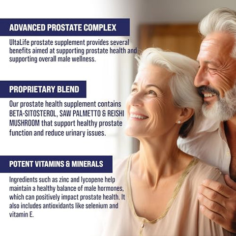 ULTALIFE - Suplemento Avançado de Saw Palmetto para Próstata para Homens c/Beta Sitosterol Fórmula de Saúde Nº 1 para Reduzir a Urgência de Urinar Frequentemente, Bloqueador de DHT, Melhorar o Sono