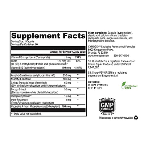 MemorAll – Suporte Cerebral – Vitaminas Botânicas que Auxiliam a Função Cognitiva e a Memória Saudável – Folate, Ginkgo, NAC, Fosfatidilserina, B12, B6 - XYMOGEN