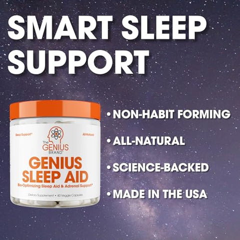 The Genius Brand - Genius Sleep AID – Pílulas Inteligentes para Dormir – Potencializador de Relaxamento e Suporte ao Humor com Inositol e L-Theanine