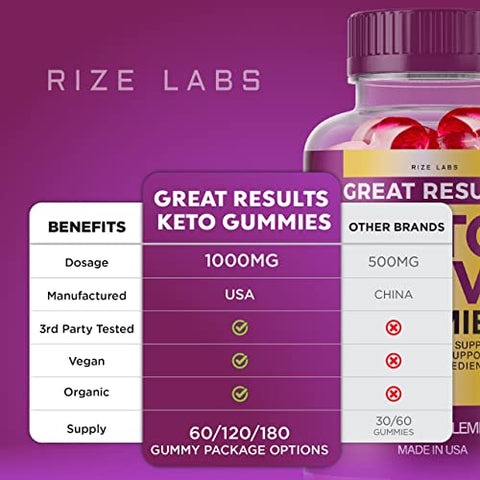 rize labs - (2 Pacotes) Gummies Avançados de Vinagre de Maçã Great Results Keto ACV – 120 Gummies