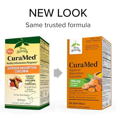 CuraMed 750 mg Complexo de Curcumina – 30 Softgels – Absorção Superior BCM-95 – Não-OGM, Sem Glúten, Halal – 30 Porções - Terry Naturally