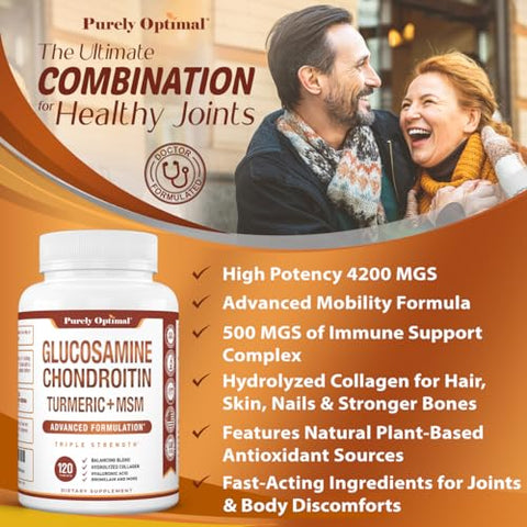 Suplemento de Glucosamina, Condroitina e MSM em Comprimidos com Cúrcuma – 60 comprimidos - Purely Optimal