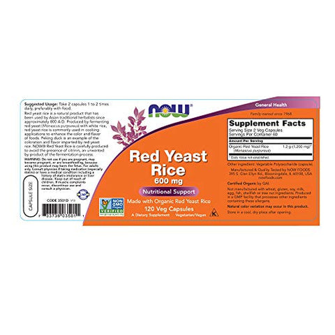 NOW Foods - Now Foods Red Yeast Rice 600mg – 120 Cápsulas Vegetais