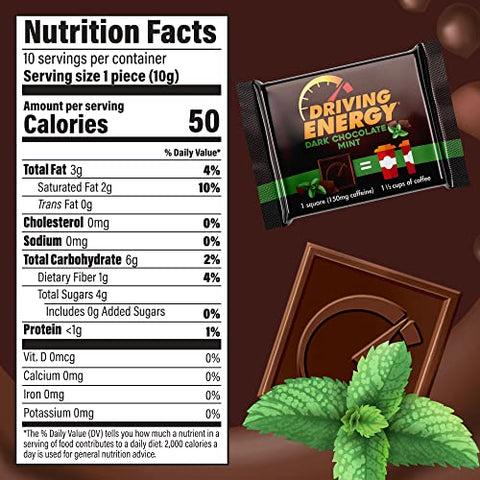 Chocolate Energético Escuro com Menta – Mordidas de Chocolate Cafeinado para te Manter Acordado – Chocolate com Estímulo de Energia para Trabalhar, Dirigir, Praticar Esportes e Trabalhar - ZenEvo