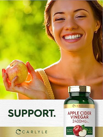 Cápsulas de Vinagre de Maçã | 2400mg | 240 Unidades | Suplemento Sem OGM, Sem Glúten - Carlyle