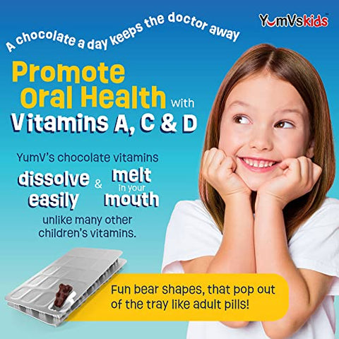 YUM-V'S - YUM-V’S – Multivitamínico Infantil de Ursinhos de Chocolate – 16 Vitaminas – 60 Unidades