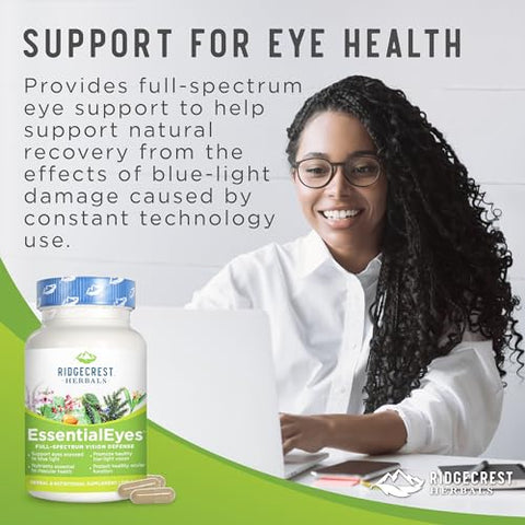 RidgeCrest Herbals - Ridgecrest Herbals EssentialEyes – Vitaminas Naturais para os Olhos, com Luteína, Zeaxantina e Extrato de Mirtilo, Suporte para a Saúde dos Olhos e Visão (120 Cápsulas Veganas, 30 Porções)