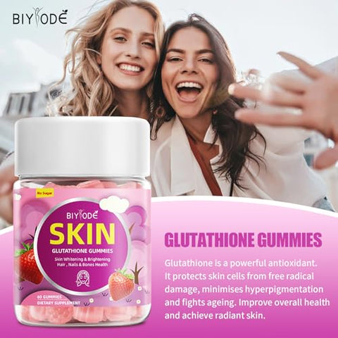 BIYODE - Gummies de Glutationa: 1000mg Glutationa/Dose 100mg Colágeno Marinho e Multi-Vitaminas C E B12 Ácido Fólico Extrato de Semente de Uva 60 Gummies 30 Dias de Fornecimento