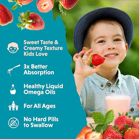 Barlean's - Barlean’s Omega Pals Ômega 3 para Crianças, Saboroso Óleo de Semente de Linhaça Líquido com 1.483 mg de ALA, Vegano, Não-OGM, para o Cérebro das Crianças
