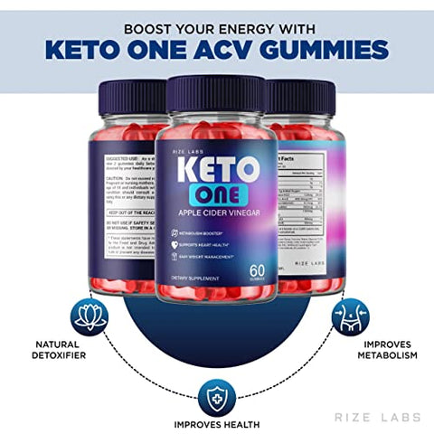 rize labs - Keto One Gummies – Gomitas de Vinagre de Maçã Keto One ACV para Perda de Peso Fórmula Avançada de Energia de Gomas de Barriga Suplemento Queima (60 Gummies)