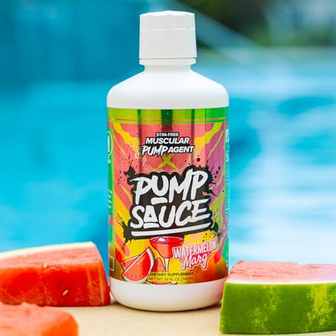 Pump Sauce - Pre-Workout Watermelon Marg – 32 oz (946 ml), Sem Cafeína, Espectro Completo Líquido, Sem Glúten, Vegano, Zero Açúcar