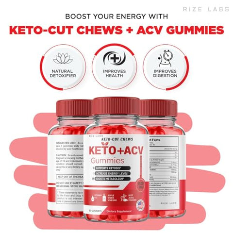 rize labs - (5 Pacotes) Gomas Keto-Cut Chews ACV – Keto-Cut Chews Premium Keto ACV para Perda de Peso Avançada, Gomas Keto ACV, Suplemento de Máxima Potência KetoCut Chews
