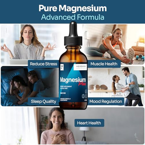 HERBANA MANUFACTURING - Triple Complex Magnesium 120 ml Liquid Drops – Avançado Complexo de Magnésio Citrato, Glicinato, L-treonato com Vitaminas B6, D, C – Alta Potência 100% Absorção – Família